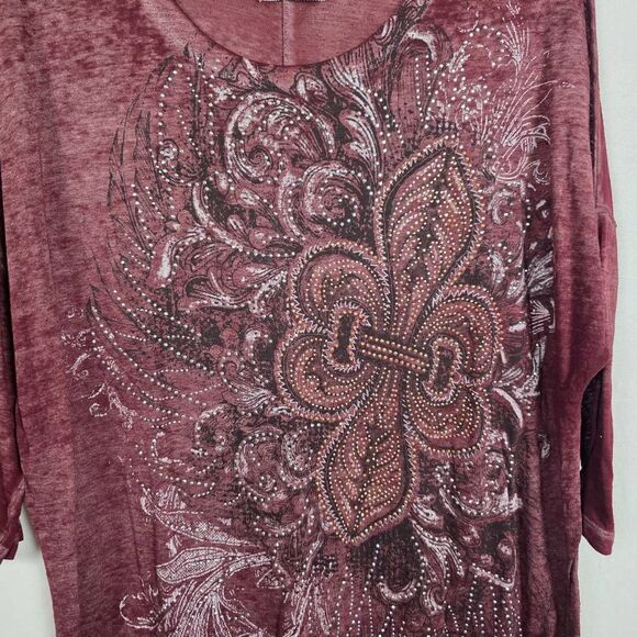 Maurices Womens Embellished Burnout Top Maroon 1 - Picture 3 of 7